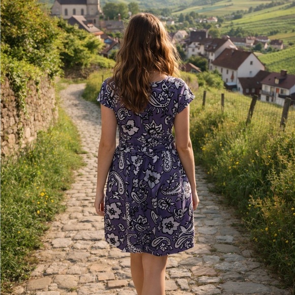 Boden Roma Paisley Floral Purple Dress romantic European getaway - Picture 2 of 8